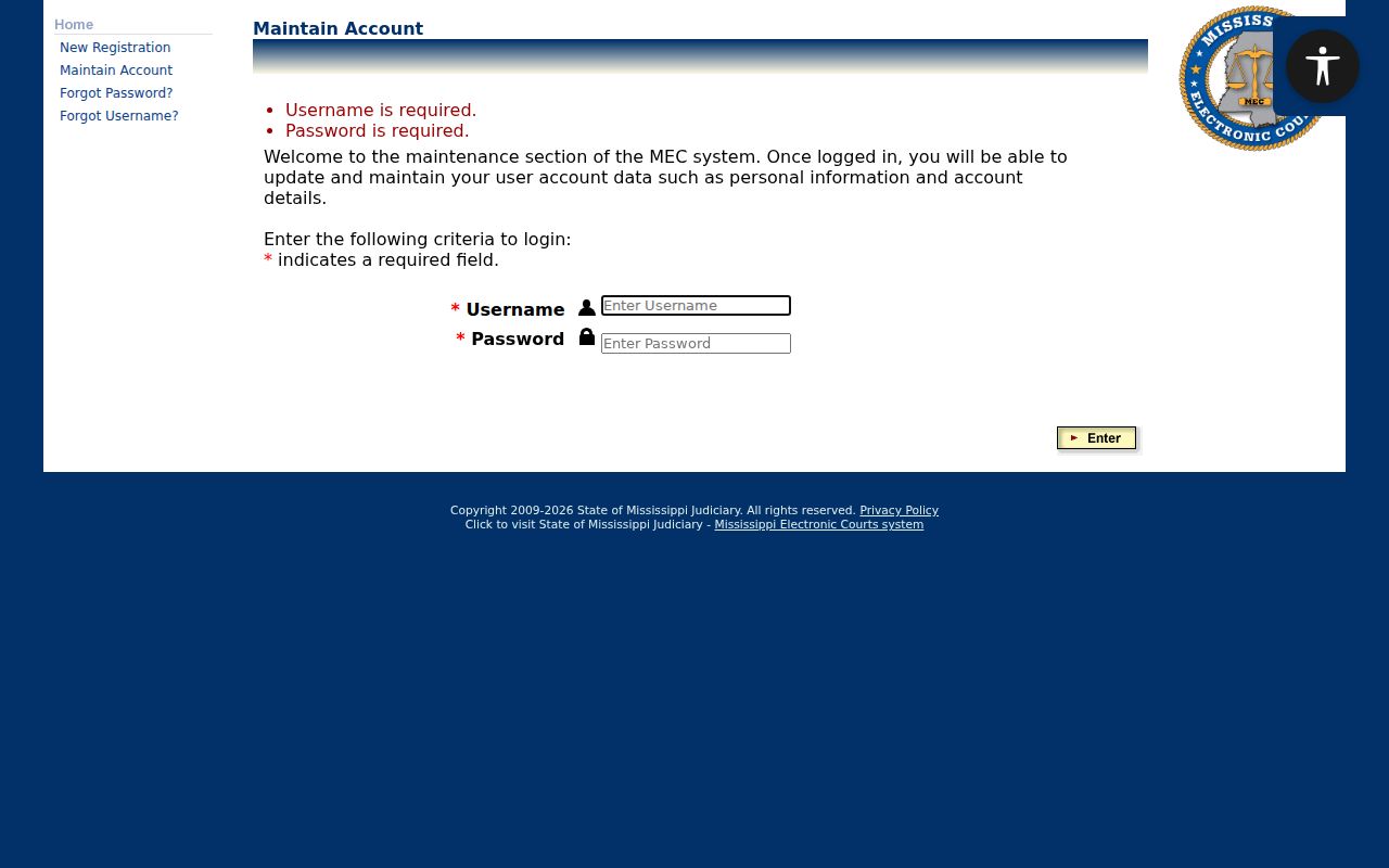 Tate County criminal docket PAMEC login page