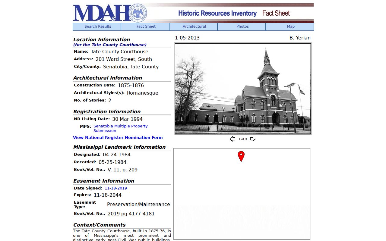 Tate County court docket courthouse landmark record