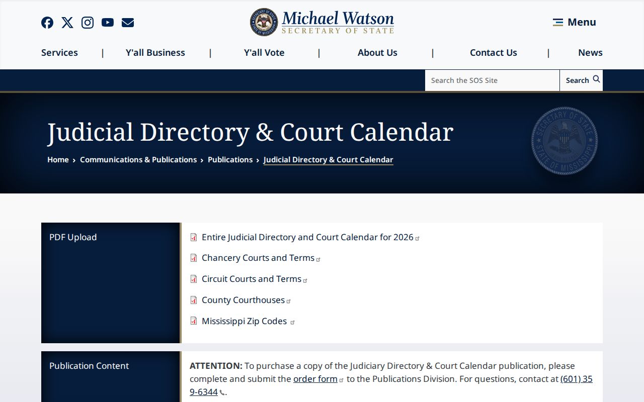 Tate County court calendar source page
