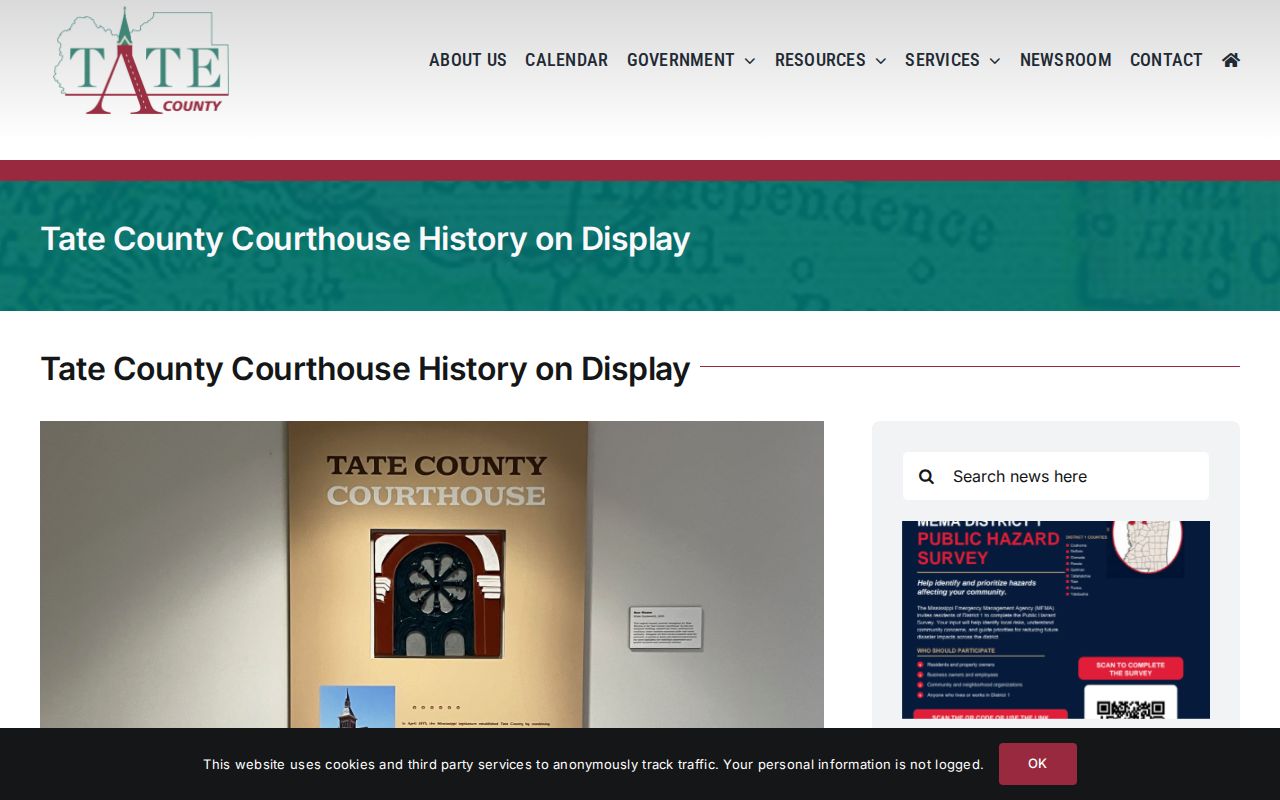 Tate County court docket courthouse history page