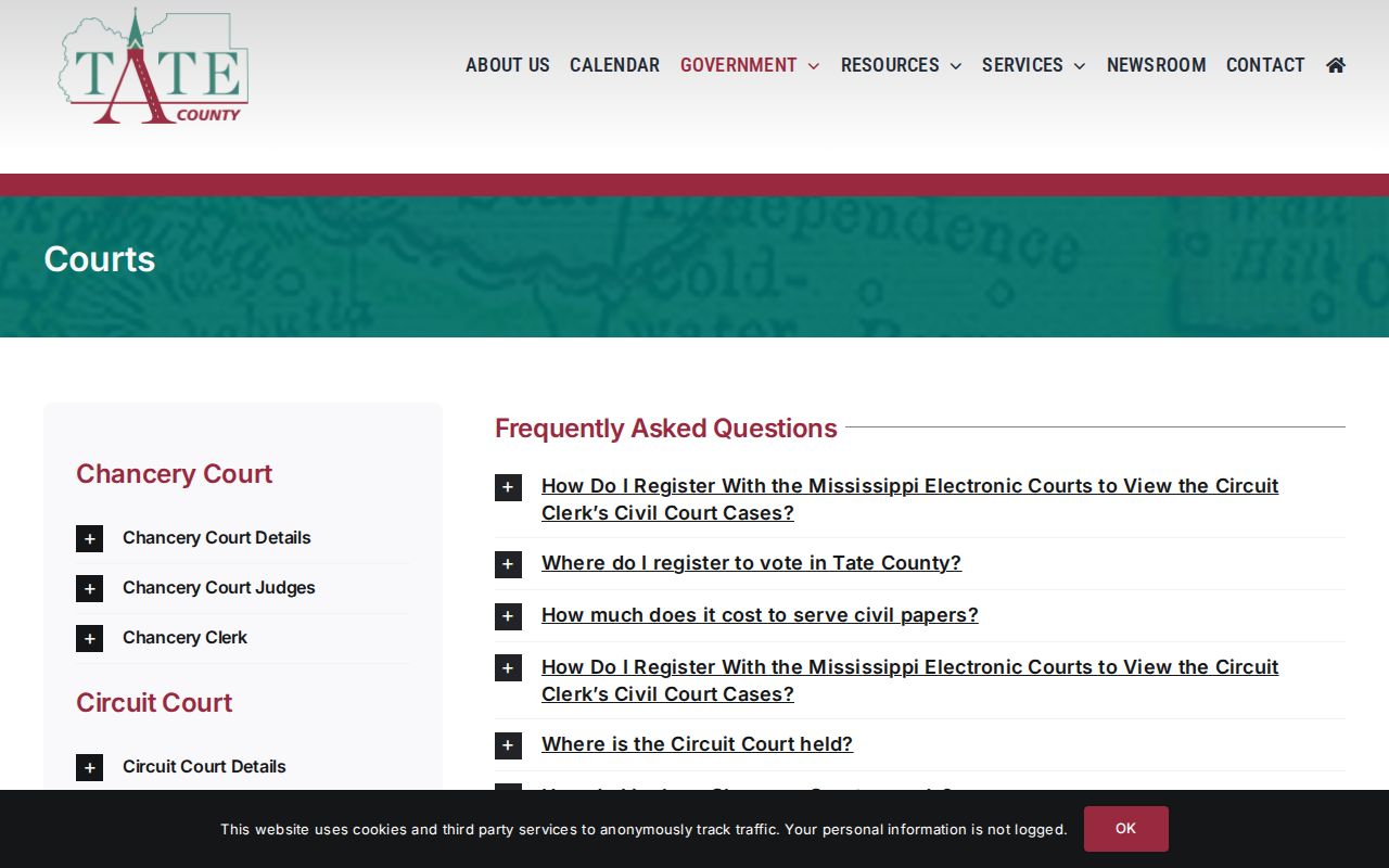 Tate County court docket courts routing page