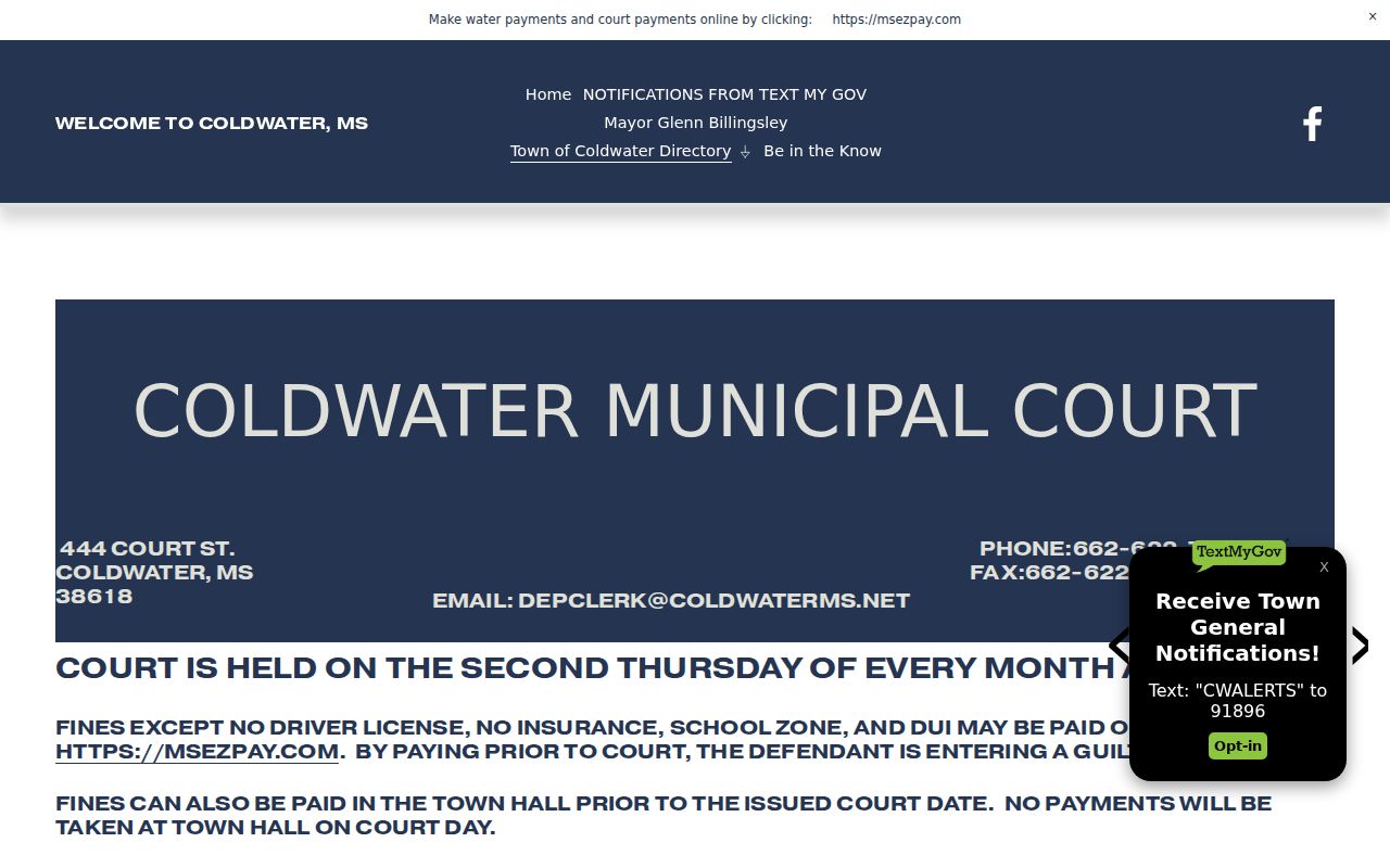 Tate County traffic court records Coldwater Municipal Court instructions